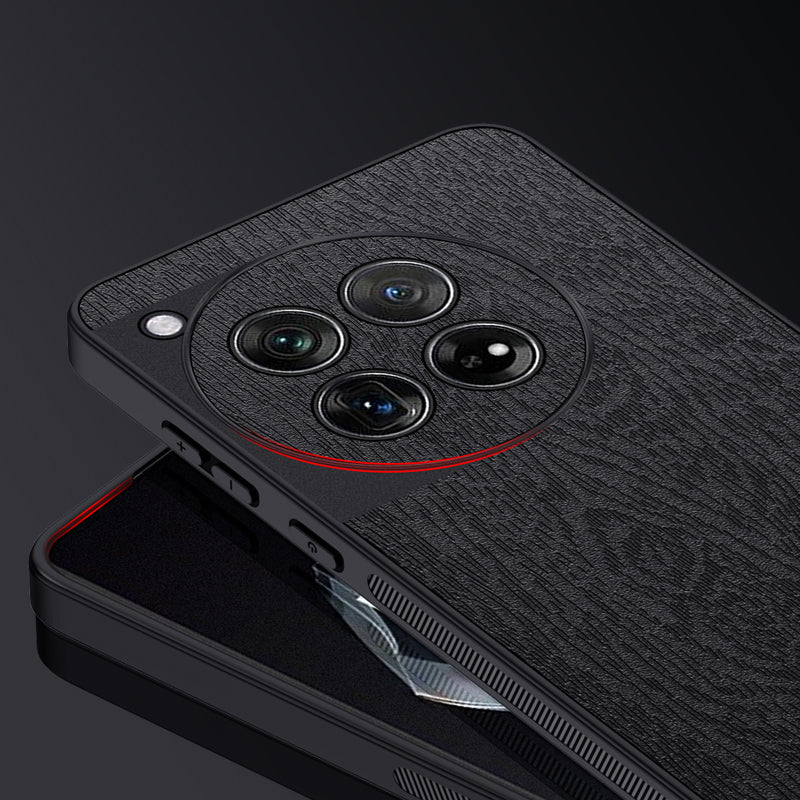 For OnePlus 12 5G Cell Phone Case Bump Proof Wood Grain Back Cover - Black