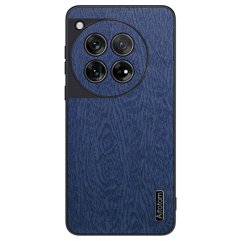 For OnePlus 12 5G Cell Phone Case Bump Proof Wood Grain Back Cover - Black