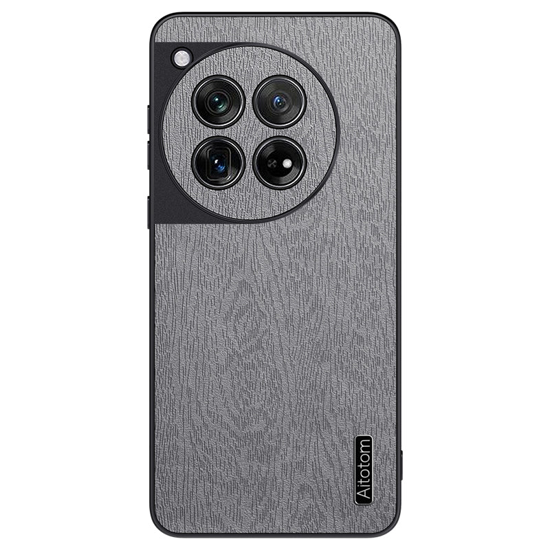 For OnePlus 12 5G Cell Phone Case Bump Proof Wood Grain Back Cover - Black
