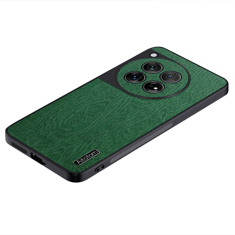 For OnePlus 12 5G Cell Phone Case Bump Proof Wood Grain Back Cover - Black