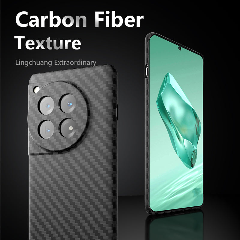 For OnePlus 12 5G Case Carbon Fiber Texture Hard PC Anti-fingerprint Phone Protective Cover - Black