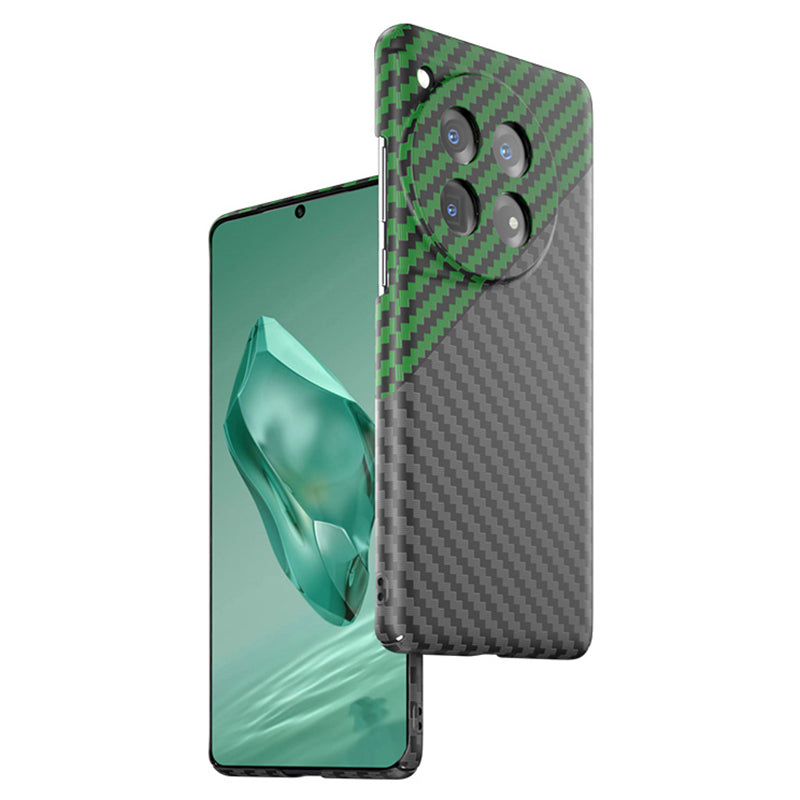 For OnePlus 12 5G Case Carbon Fiber Texture Hard PC Anti-fingerprint Phone Protective Cover - Black