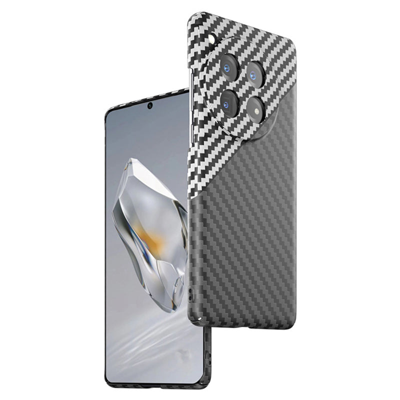 For OnePlus 12 5G Case Carbon Fiber Texture Hard PC Anti-fingerprint Phone Protective Cover - Black