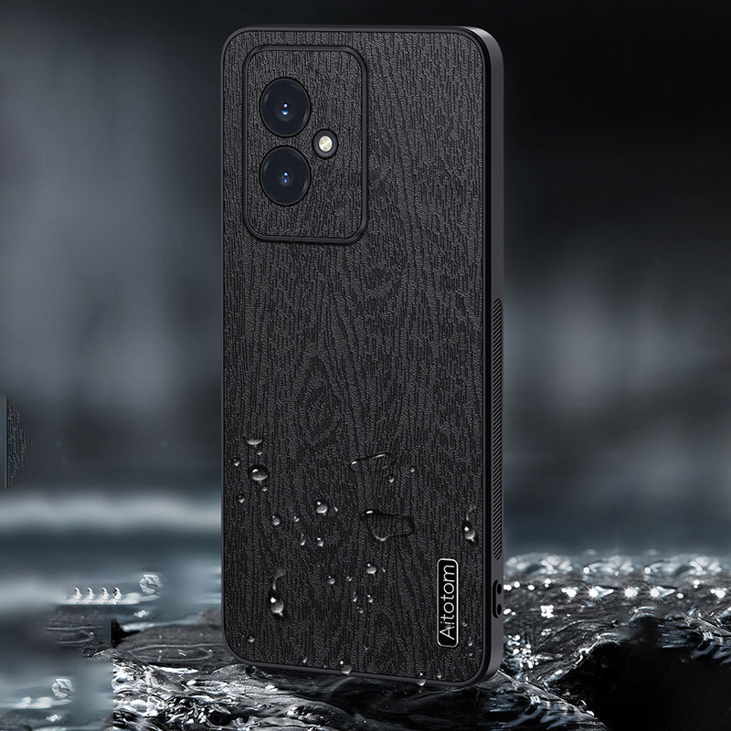 For Honor 100 5G Cell Phone Case Wood Grain Slim Back Protective Cover - Black