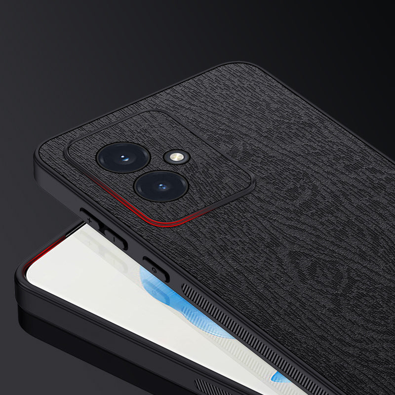 For Honor 100 5G Cell Phone Case Wood Grain Slim Back Protective Cover - Black