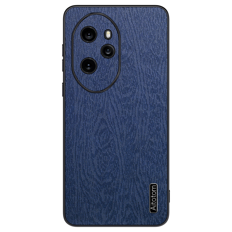 For Honor 100 Pro 5G Cell Phone Case Wood Grain PU Leather Coated PC+TPU Cover - Black