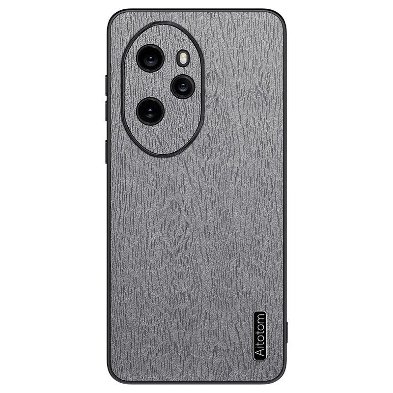 For Honor 100 Pro 5G Cell Phone Case Wood Grain PU Leather Coated PC+TPU Cover - Black
