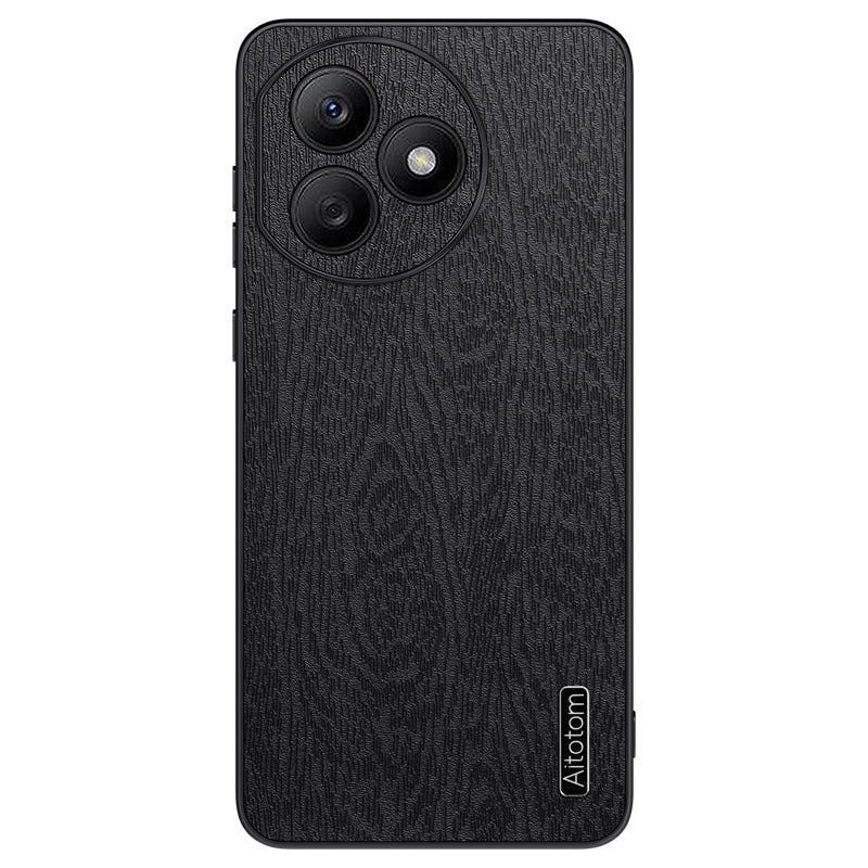 For Honor X50i+ 5G Case Wood Grain Anti-collision PU+PC+TPU Phone Cover - Black