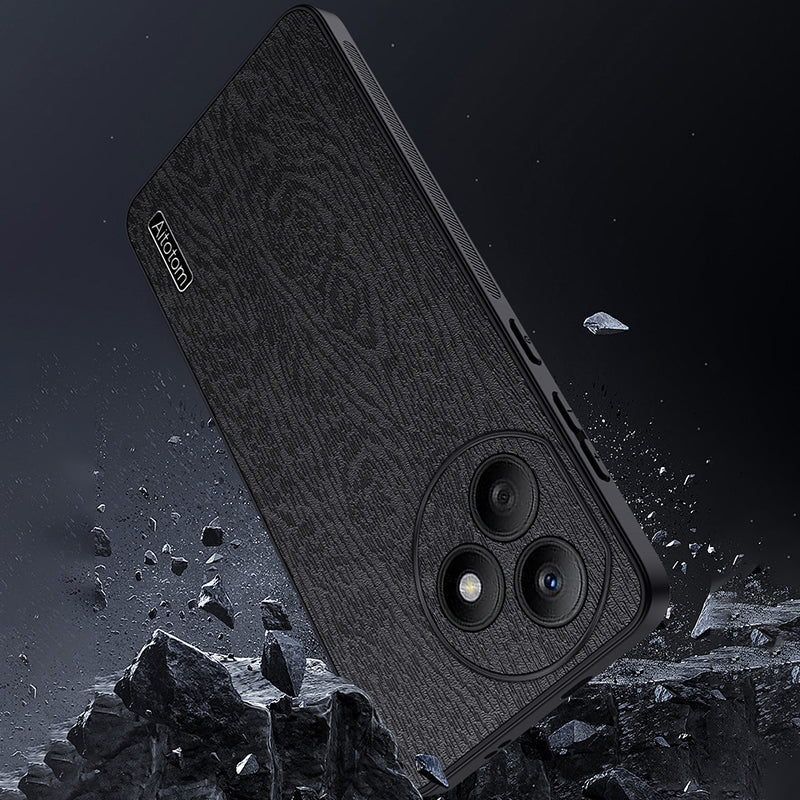 For Honor X50i+ 5G Case Wood Grain Anti-collision PU+PC+TPU Phone Cover - Black
