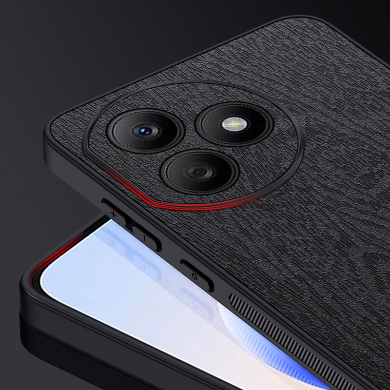 For Honor X50i+ 5G Case Wood Grain Anti-collision PU+PC+TPU Phone Cover - Black