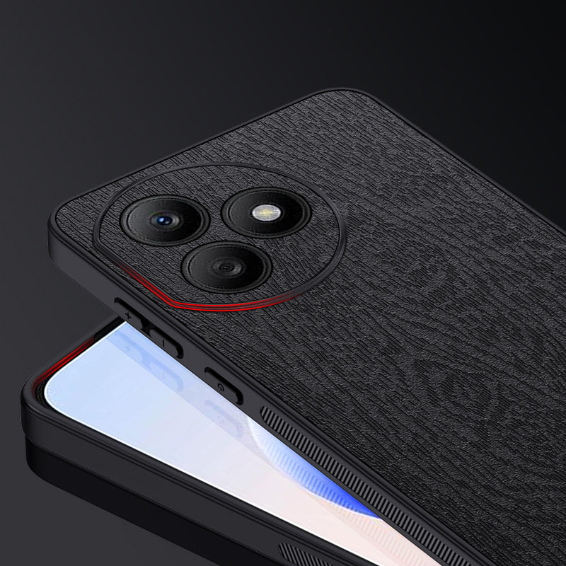 For Honor X50i+ 5G Case Wood Grain Anti-collision PU+PC+TPU Phone Cover - Black
