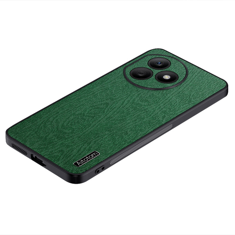 For Honor X50i+ 5G Case Wood Grain Anti-collision PU+PC+TPU Phone Cover - Black