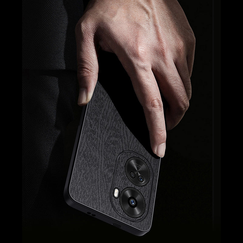 For Huawei nova 11 SE / nova 12 SE 4G Cell Phone Case Wood Grain PC+TPU+PU Back Cover - Black