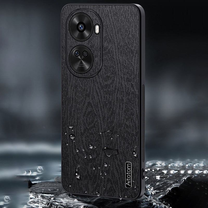For Huawei nova 11 SE / nova 12 SE 4G Cell Phone Case Wood Grain PC+TPU+PU Back Cover - Black