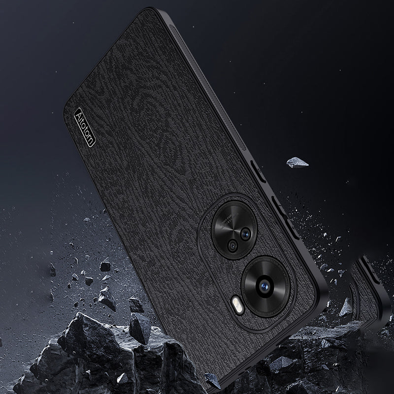 For Huawei nova 11 SE / nova 12 SE 4G Cell Phone Case Wood Grain PC+TPU+PU Back Cover - Black