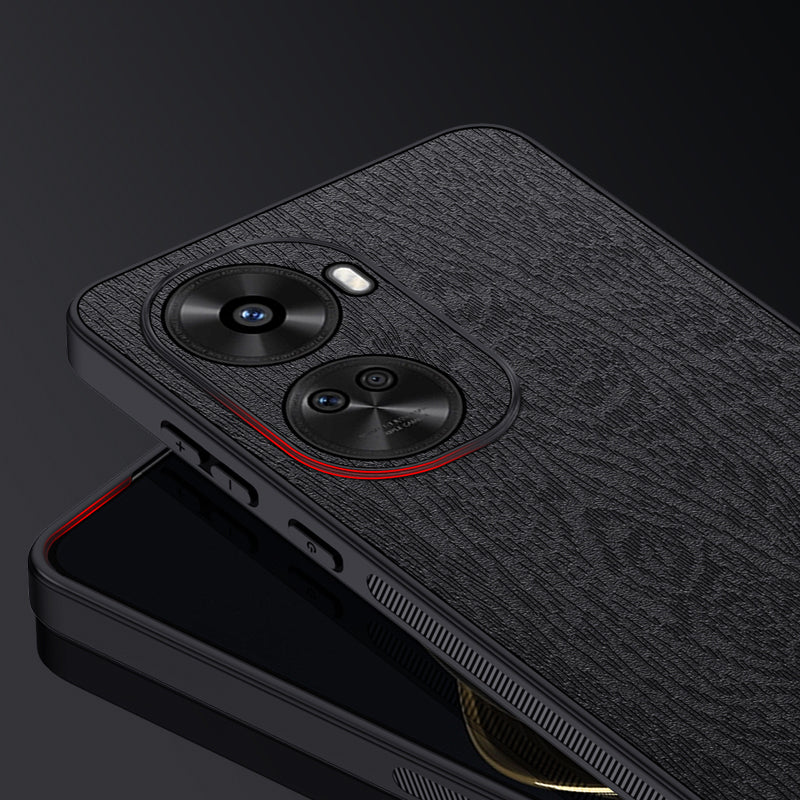 For Huawei nova 11 SE / nova 12 SE 4G Cell Phone Case Wood Grain PC+TPU+PU Back Cover - Black