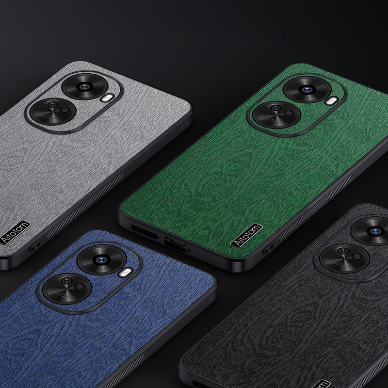For Huawei nova 11 SE / nova 12 SE 4G Cell Phone Case Wood Grain PC+TPU+PU Back Cover - Black