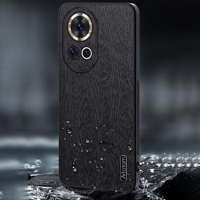 For Huawei nova 12 Pro 5G / nova 12 Ultra 5G Anti-fall Case Wood Grain PC+TPU+PU Cell Phone Cover - Black