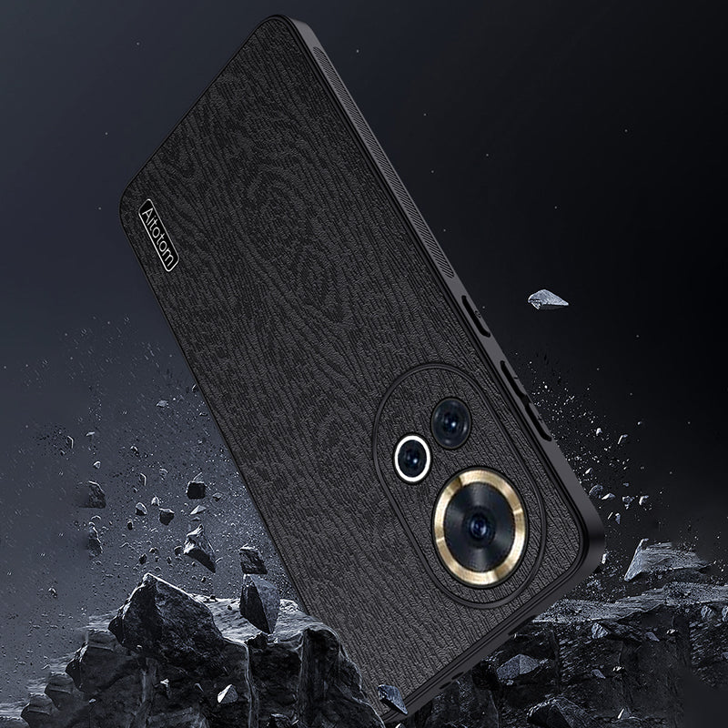 For Huawei nova 12 Pro 5G / nova 12 Ultra 5G Anti-fall Case Wood Grain PC+TPU+PU Cell Phone Cover - Black