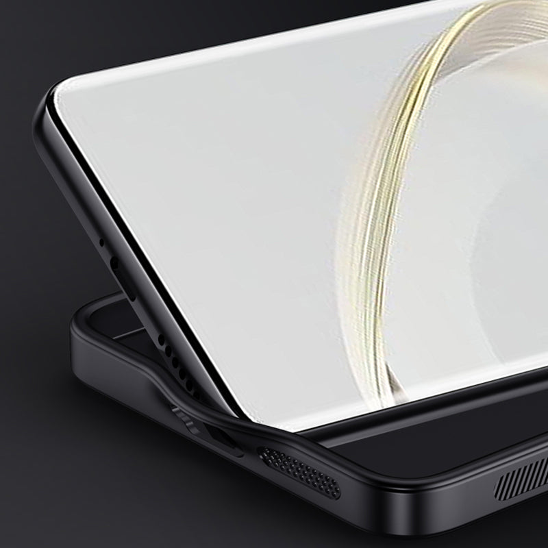 For Huawei nova 12 Pro 5G / nova 12 Ultra 5G Anti-fall Case Wood Grain PC+TPU+PU Cell Phone Cover - Black