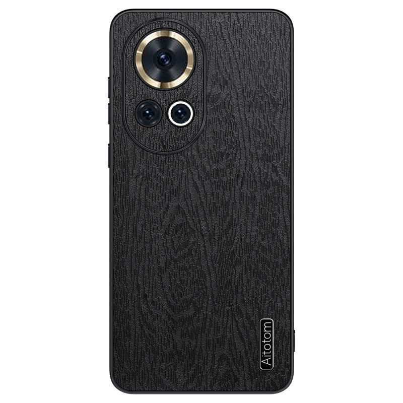 For Huawei nova 12 5G Wood Grain Cellphone Guard Case PC+TPU+PU Back Cover - Black