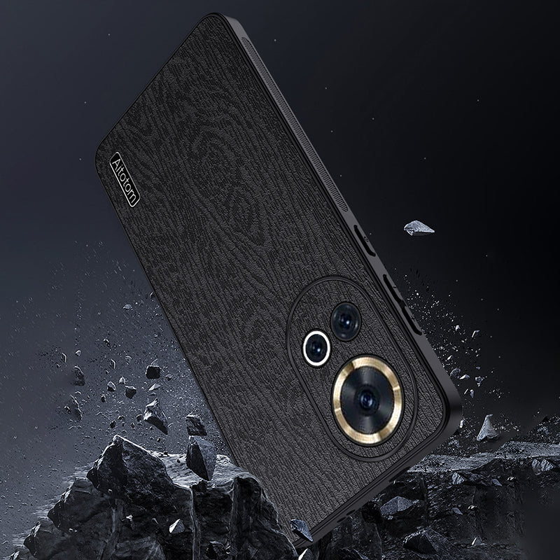 For Huawei nova 12 5G Wood Grain Cellphone Guard Case PC+TPU+PU Back Cover - Black