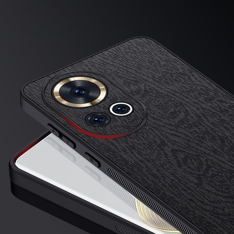 For Huawei nova 12 5G Wood Grain Cellphone Guard Case PC+TPU+PU Back Cover - Black