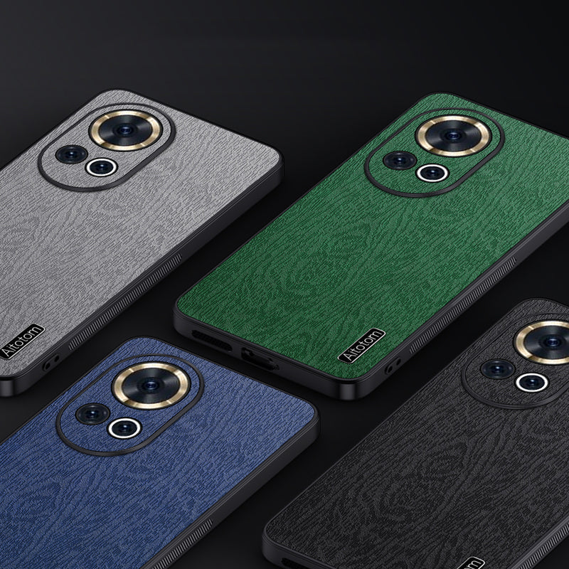 For Huawei nova 12 5G Wood Grain Cellphone Guard Case PC+TPU+PU Back Cover - Black