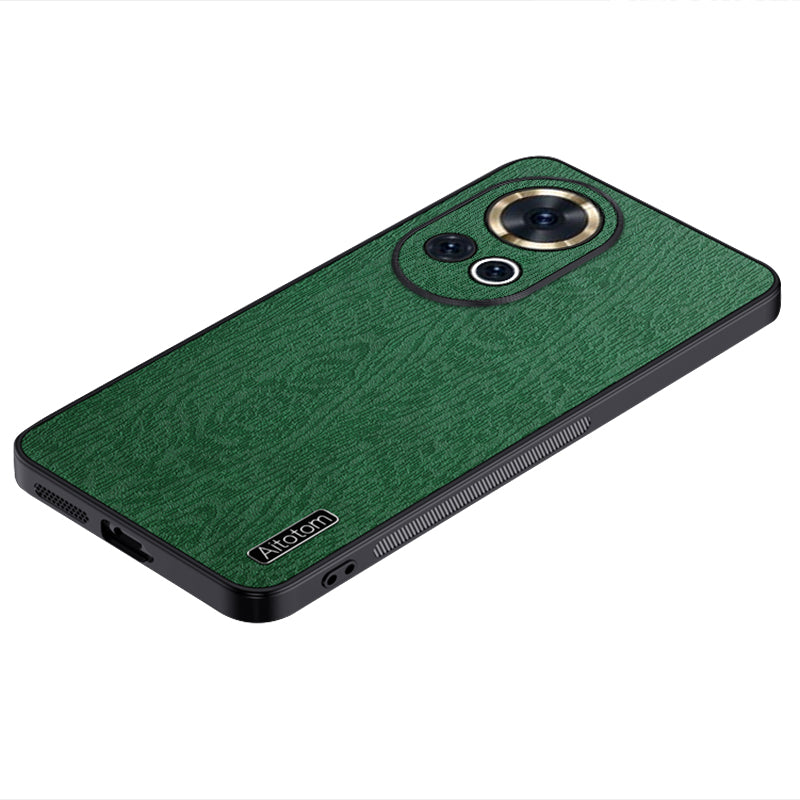 For Huawei nova 12 5G Wood Grain Cellphone Guard Case PC+TPU+PU Back Cover - Black