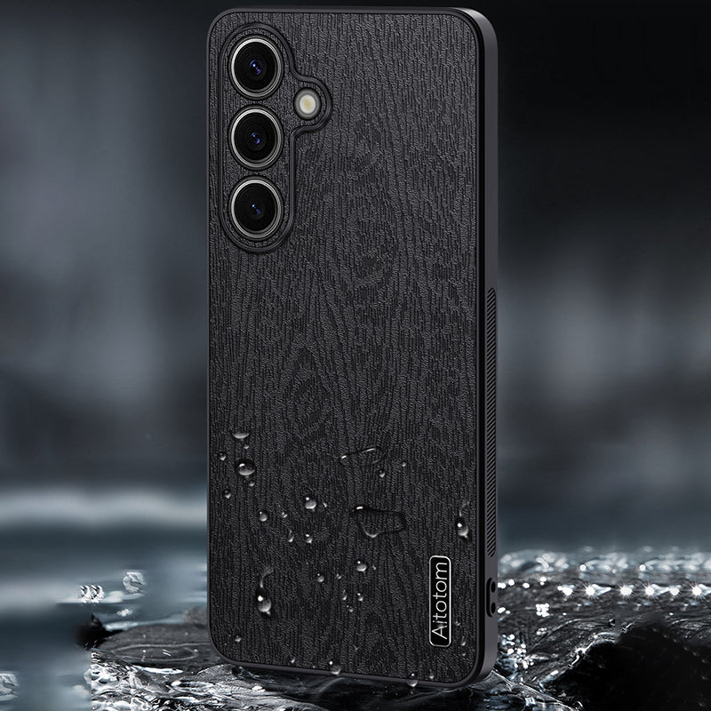 For Samsung Galaxy S24+ Case Wood Grain Shockproof Phone Cover - Blue