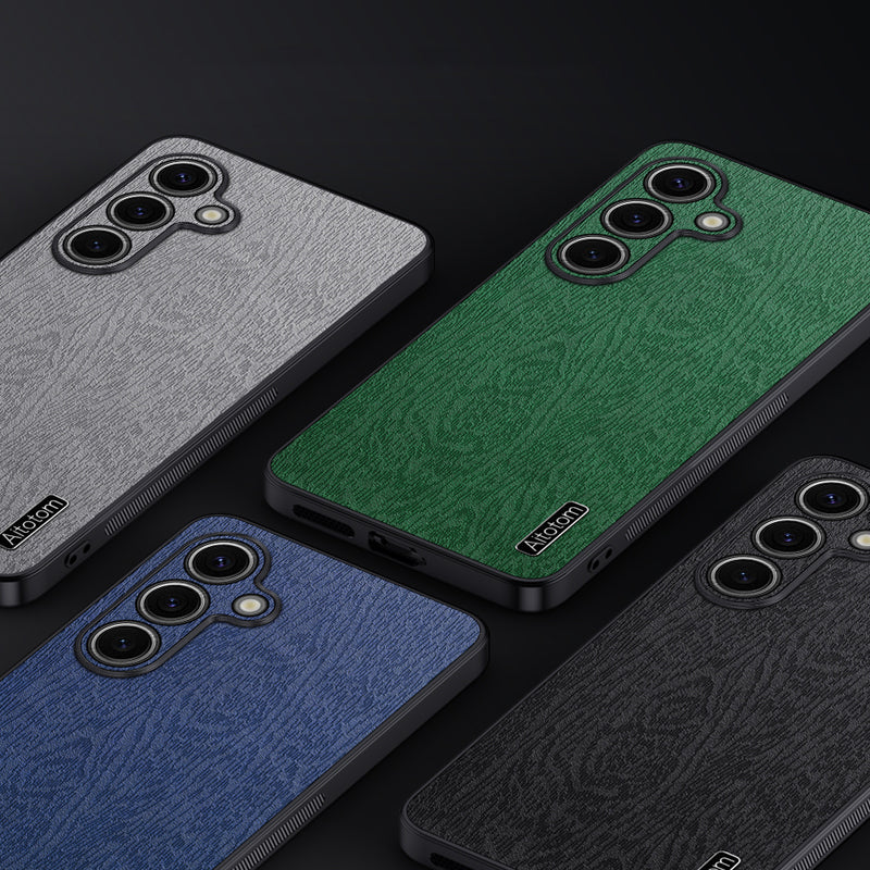 For Samsung Galaxy S24+ Case Wood Grain Shockproof Phone Cover - Blue