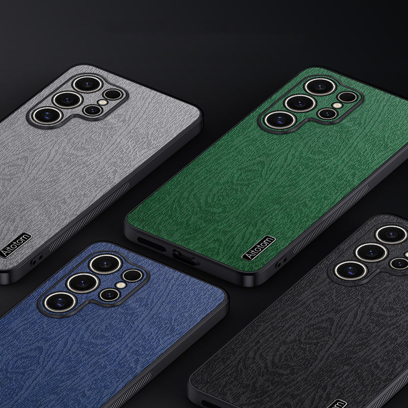 For Samsung Galaxy S24 Ultra Cell Phone Case Wood Grain Anti-drop Back Cover - Black