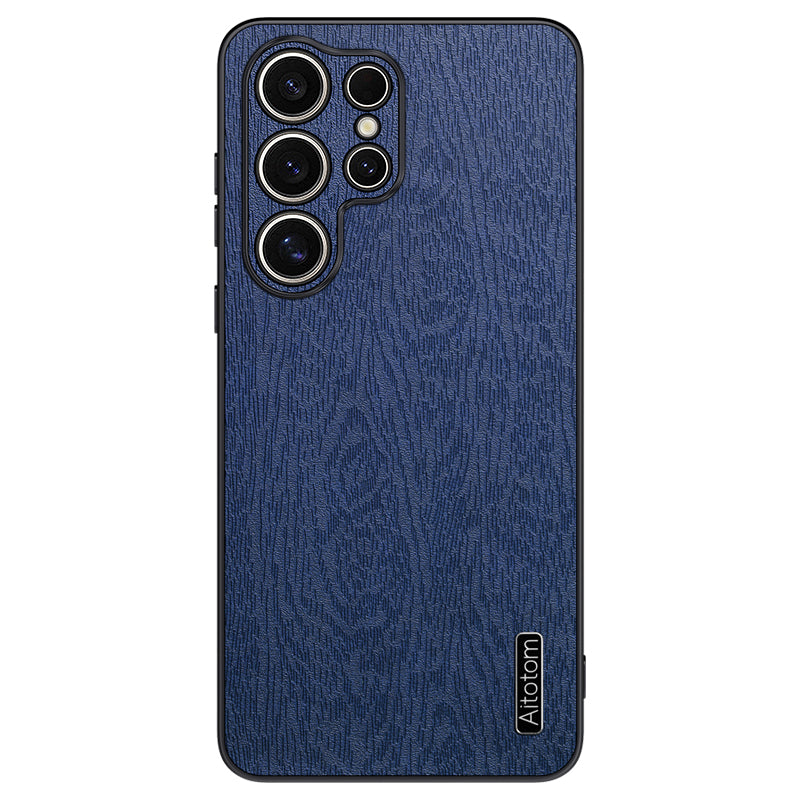 For Samsung Galaxy S24 Ultra Cell Phone Case Wood Grain Anti-drop Back Cover - Black