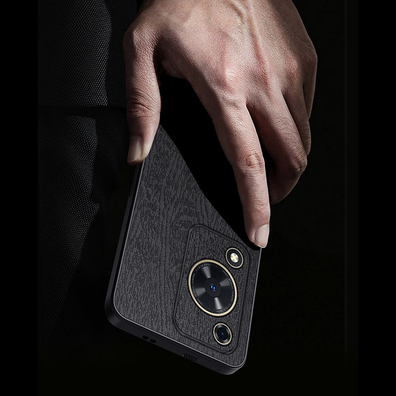 Wood Grain Shell for Huawei Enjoy 70 4G / nova Y72 4G Cellphone Guard Case PC+TPU+PU Back Cover - Black