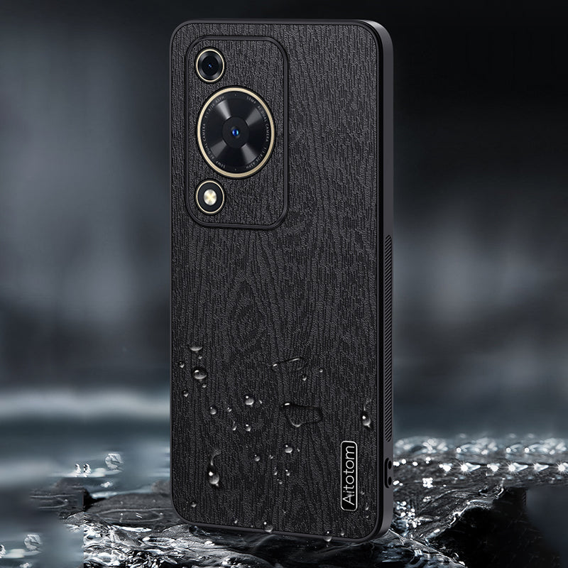Wood Grain Shell for Huawei Enjoy 70 4G / nova Y72 4G Cellphone Guard Case PC+TPU+PU Back Cover - Black