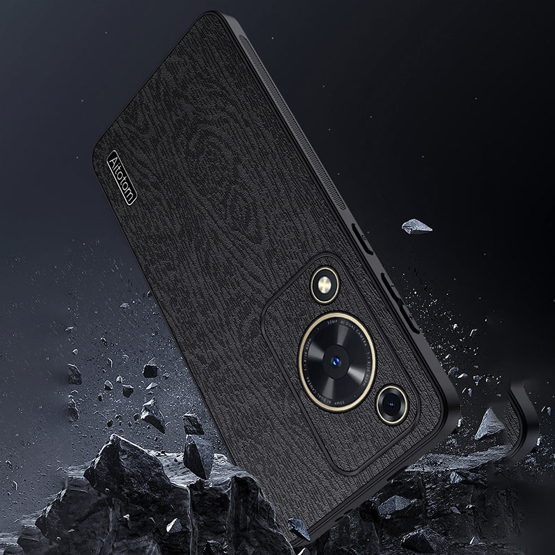 Wood Grain Shell for Huawei Enjoy 70 4G / nova Y72 4G Cellphone Guard Case PC+TPU+PU Back Cover - Black