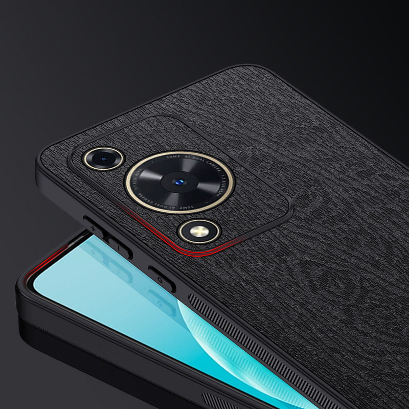 Wood Grain Shell for Huawei Enjoy 70 4G / nova Y72 4G Cellphone Guard Case PC+TPU+PU Back Cover - Black