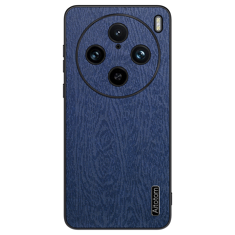 For vivo X100 Pro 5G Case Wood Grain PU+PC+TPU Shockproof Phone Cover - Black