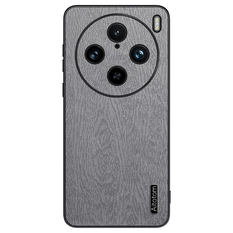 For vivo X100 Pro 5G Case Wood Grain PU+PC+TPU Shockproof Phone Cover - Black