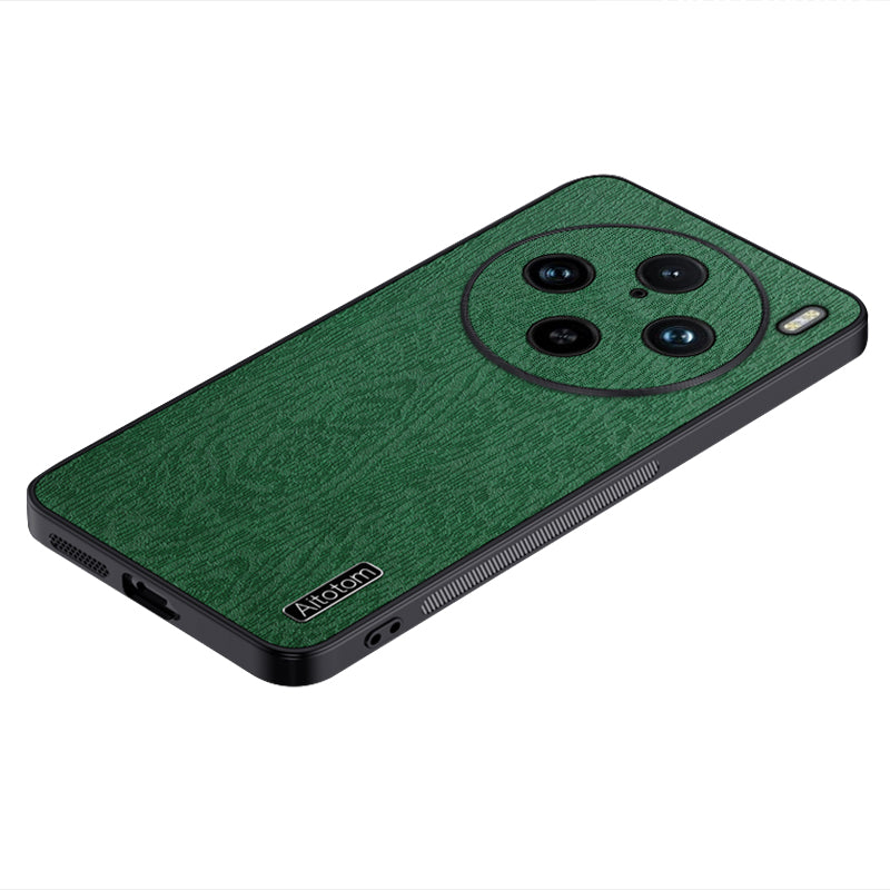 For vivo X100 Pro 5G Case Wood Grain PU+PC+TPU Shockproof Phone Cover - Black