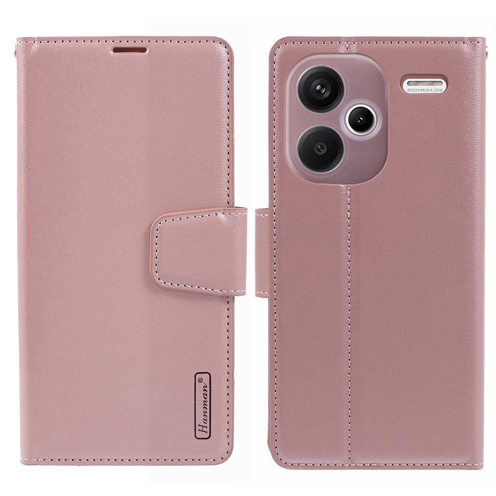 HANMAN Mill Series for Xiaomi Redmi Note 13 Pro+ 5G Case PU Leather Wallet Phone Stand Cover - Black
