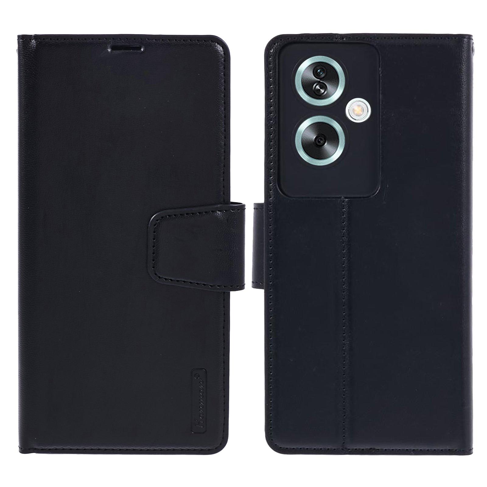 HANMAN Mill Series Phone Cover for Oppo A79 5G / A2 5G Case PU Leather Wallet Phone Stand Shell - Black