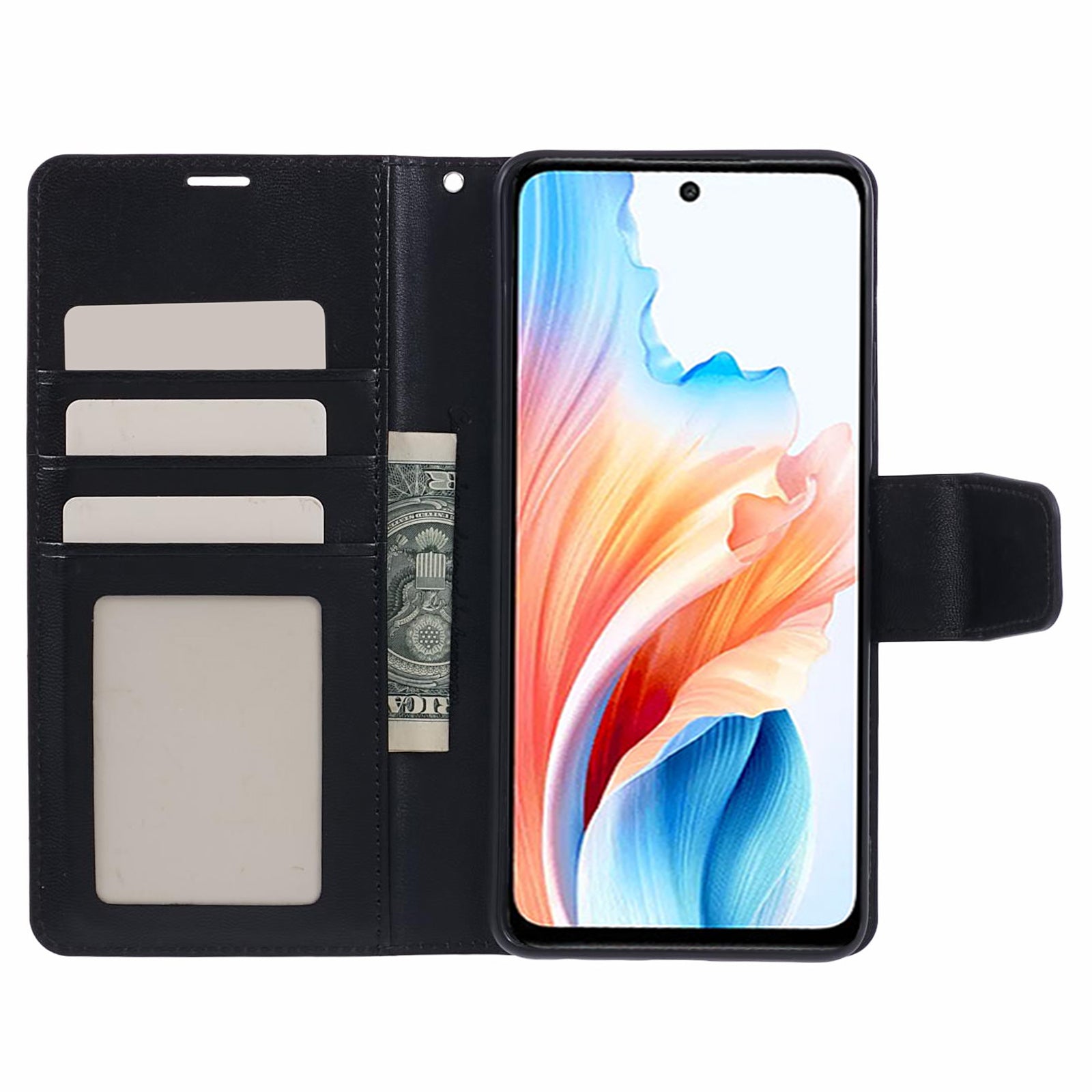 HANMAN Mill Series Phone Cover for Oppo A79 5G / A2 5G Case PU Leather Wallet Phone Stand Shell - Black