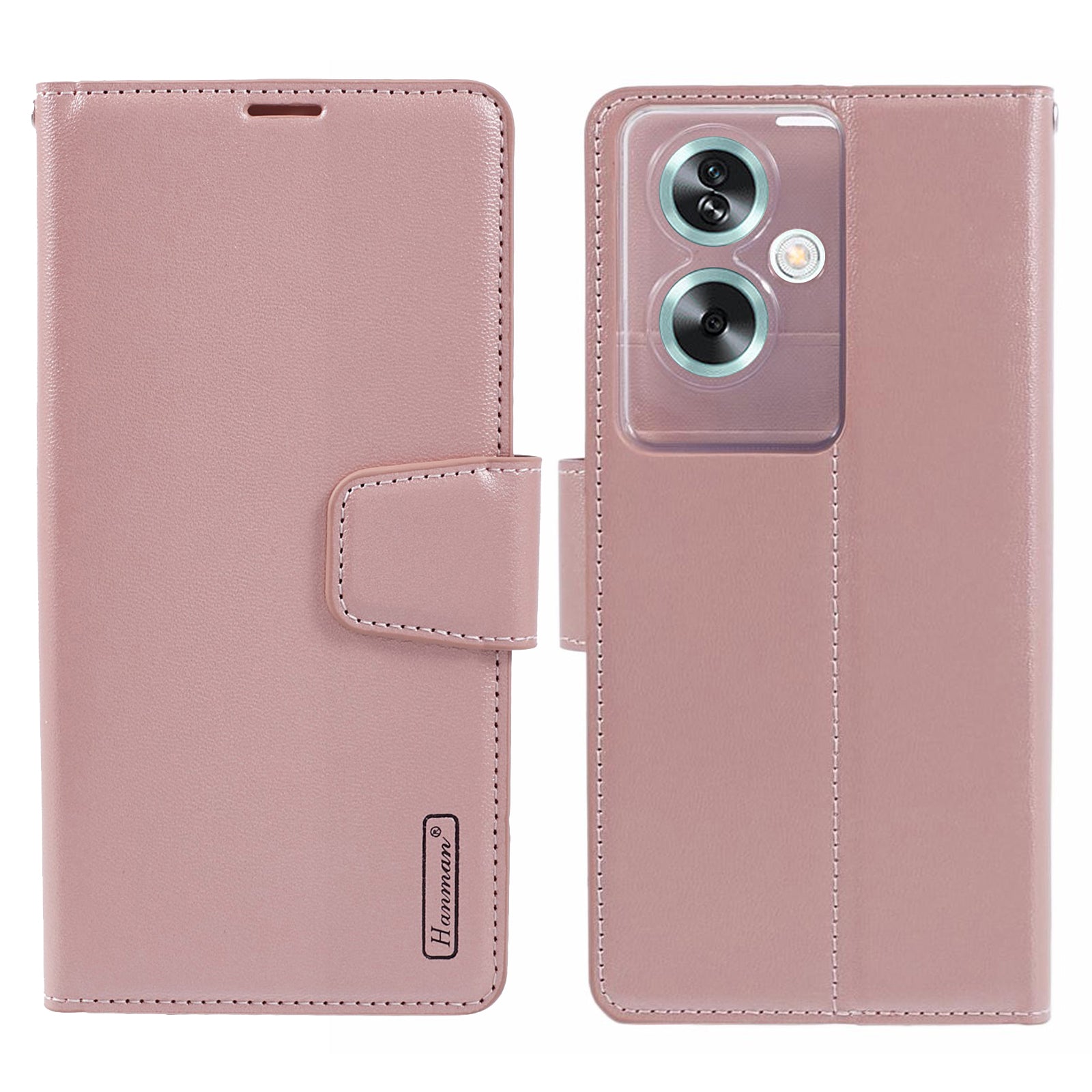 HANMAN Mill Series Phone Cover for Oppo A79 5G / A2 5G Case PU Leather Wallet Phone Stand Shell - Black