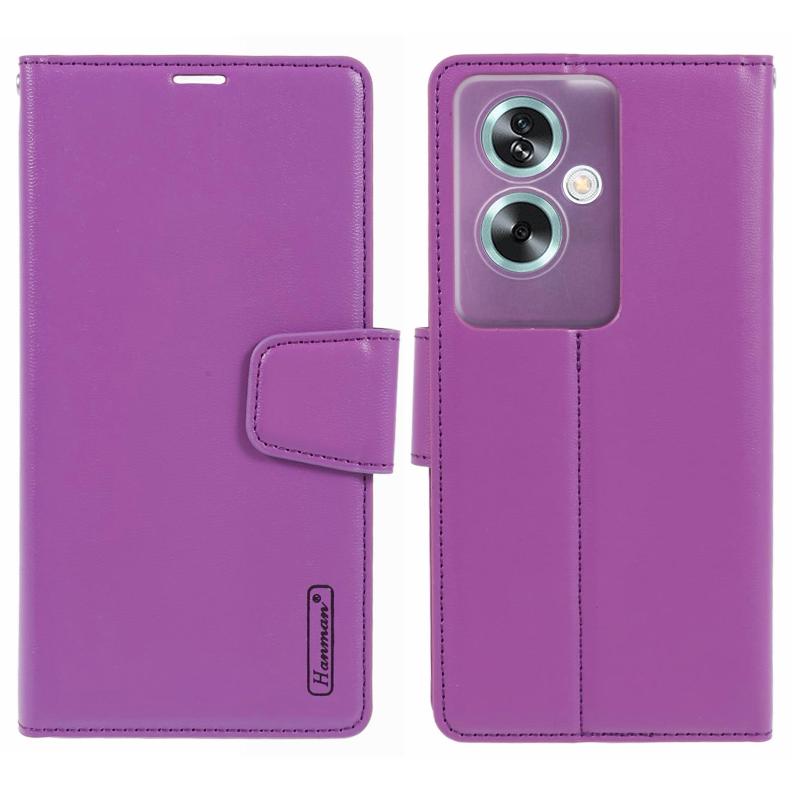 HANMAN Mill Series Phone Cover for Oppo A79 5G / A2 5G Case PU Leather Wallet Phone Stand Shell - Black