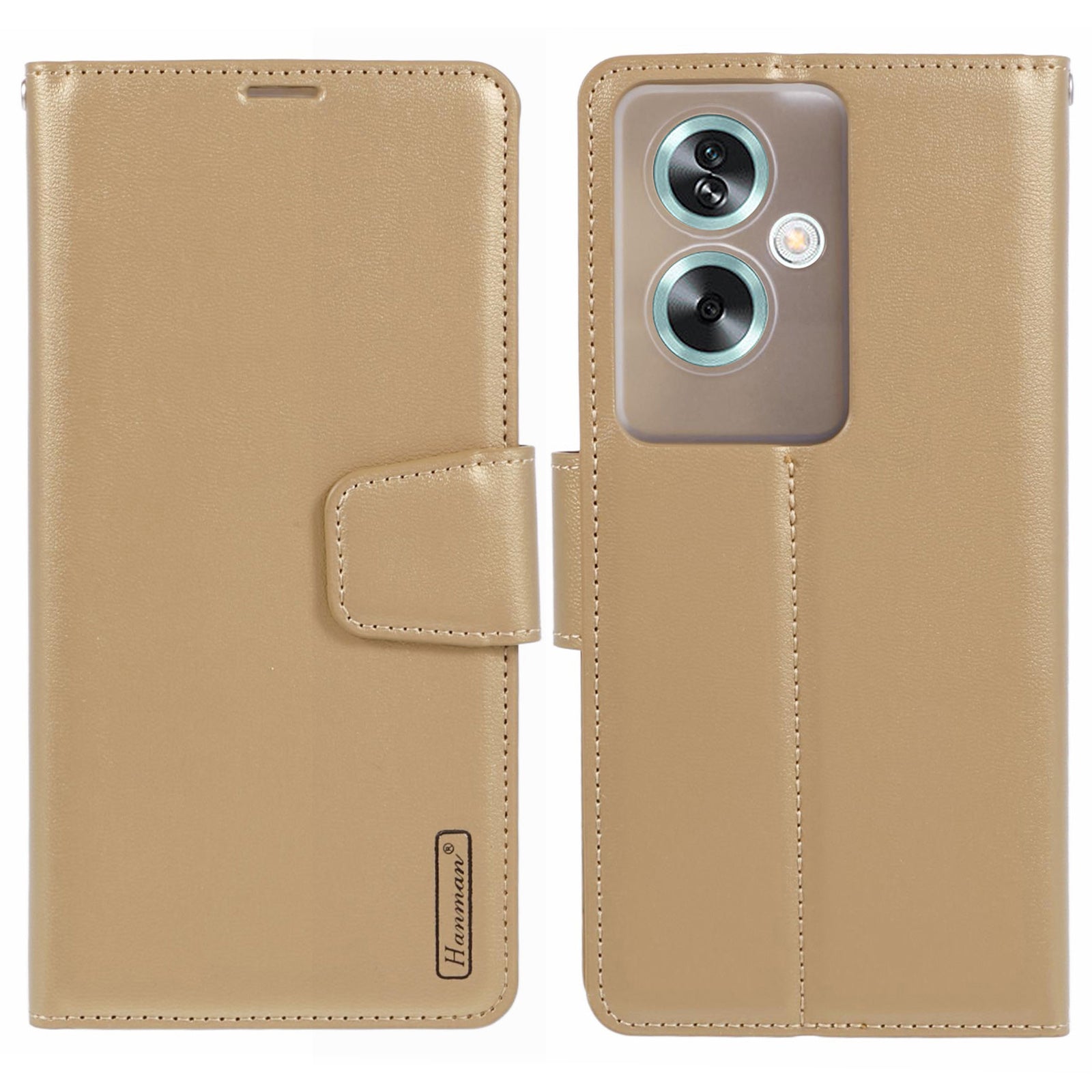 HANMAN Mill Series Phone Cover for Oppo A79 5G / A2 5G Case PU Leather Wallet Phone Stand Shell - Black