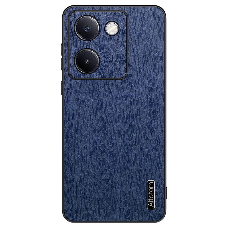 For vivo Y100i 5G Cell Phone Case Wood Grain PU+PC+TPU Protective Cover - Black