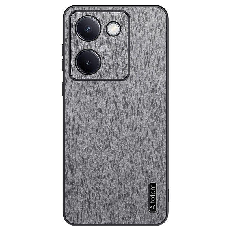 For vivo Y100i 5G Cell Phone Case Wood Grain PU+PC+TPU Protective Cover - Black