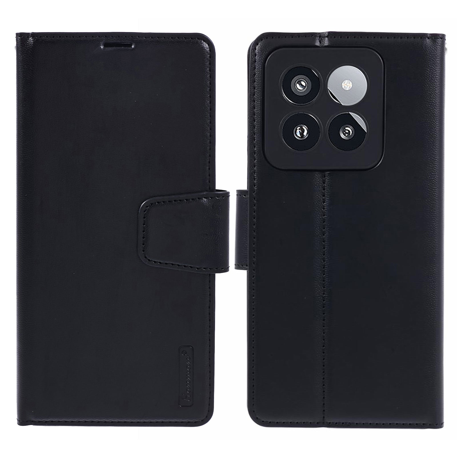 HANMAN Mill Series Cell Phone Cover for Xiaomi 14 Pro Case Phone Shell PU Leather Wallet - Black