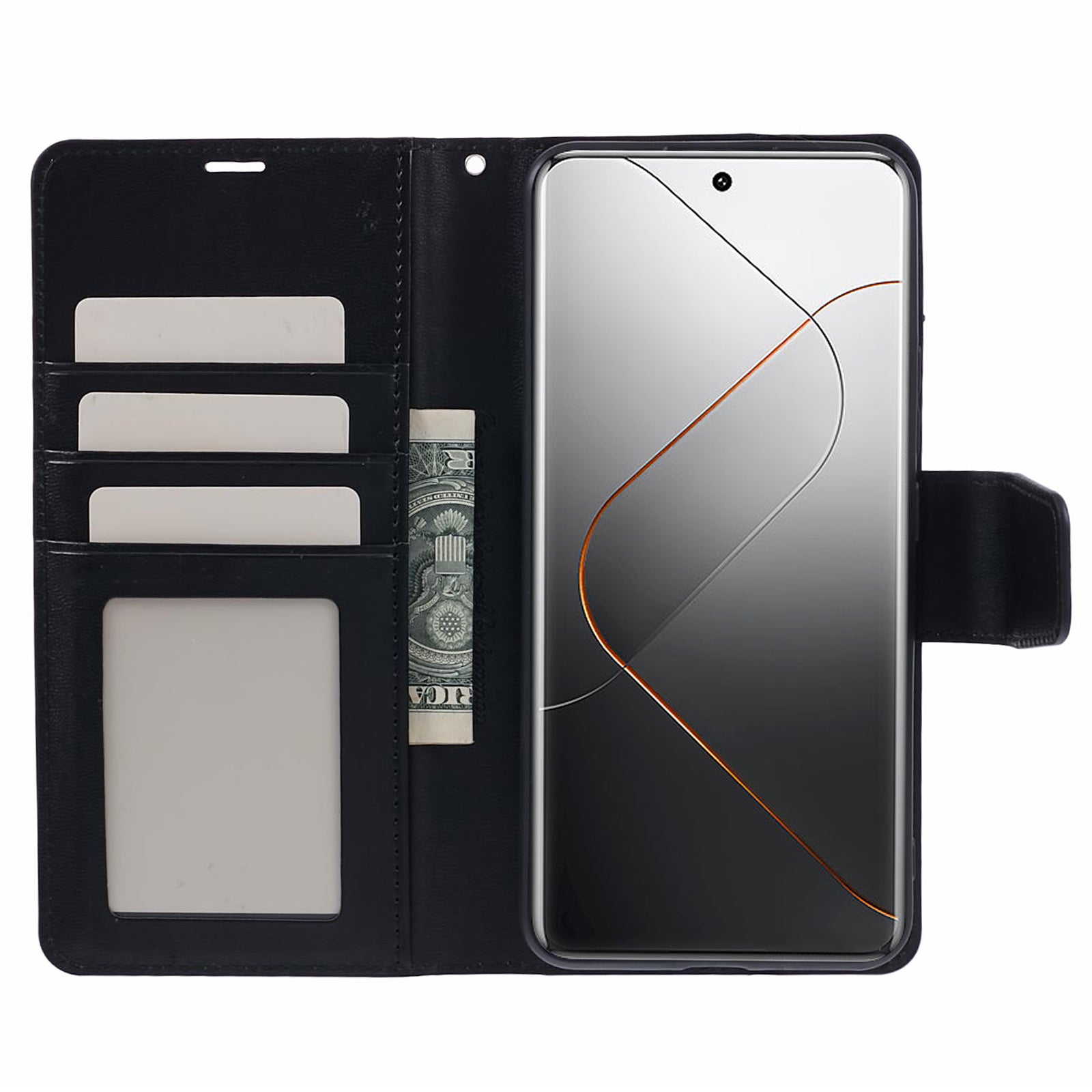 HANMAN Mill Series Cell Phone Cover for Xiaomi 14 Pro Case Phone Shell PU Leather Wallet - Black